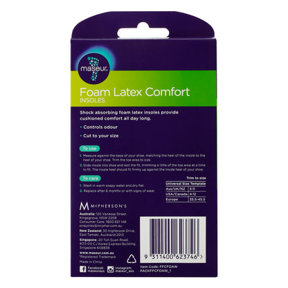 Foam Latex Comfort Insoles, 1 pair