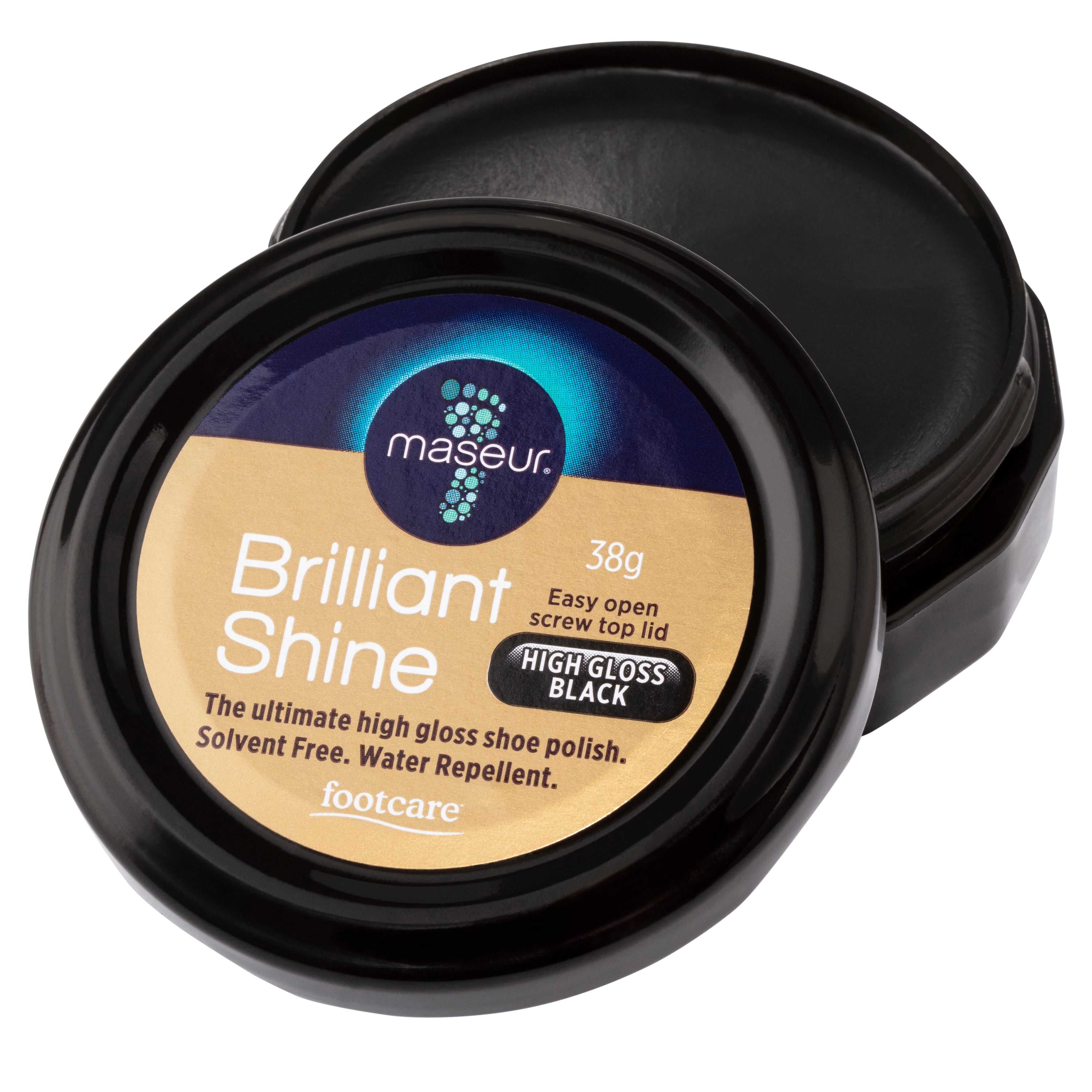 Brilliant Shine Shoe Polish High Gloss Black 38g Maseur AU